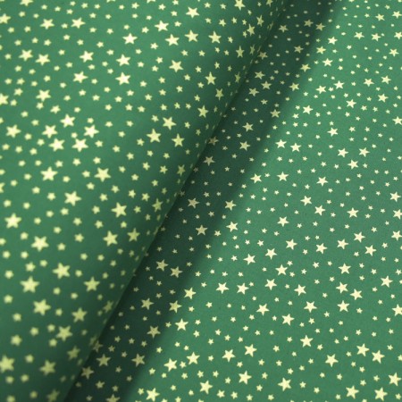 Tissu coton de Noël - Vert étoiles dorées