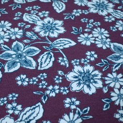 Tissu jersey sweat - Flowers aubergine