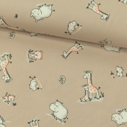 Tissu jersey coton - Bébé animaux sable