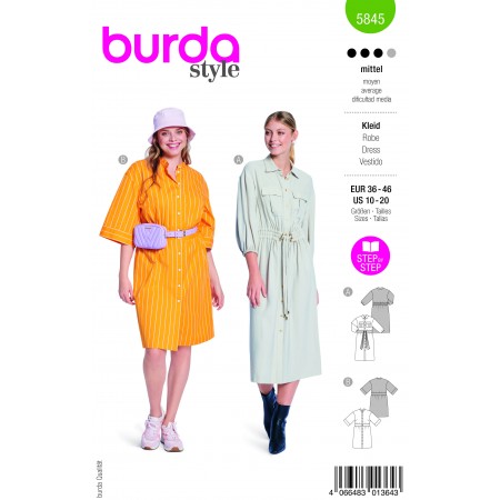 Burda 5845 - Robe chemise froncée à la taille