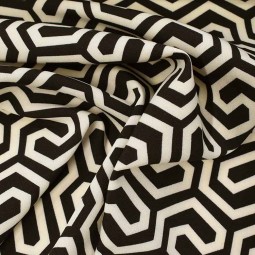 Tissu Polyester - Vague géométrique noir beige