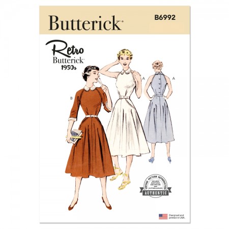 Patron Butterick 6992- Robe avec ou sans manche vintage année 50