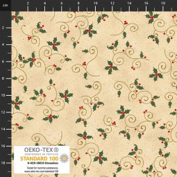 Tissu Noël - We love christmas - Feuille de houx beige