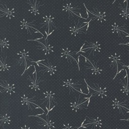 Tissu Moda - Blackbirds Nest - Fleur et pois écru fond noir