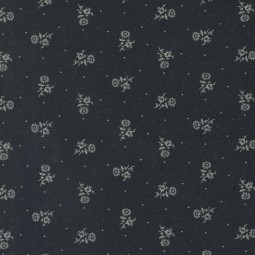 Tissu Moda - Blackbirds Nest - Thistle black - Marguerite et pois écru fond noir