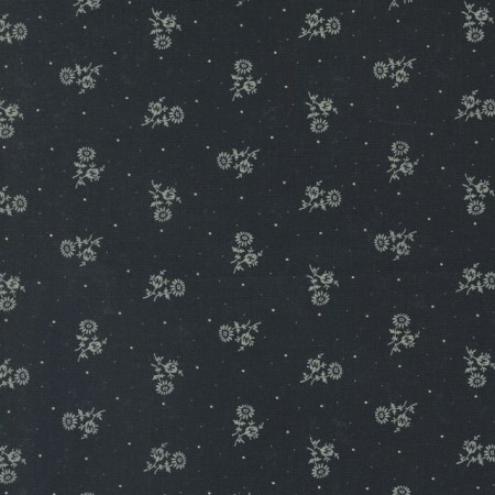 Tissu Moda - Blackbirds Nest - Thistle black - Marguerite et pois écru fond noir