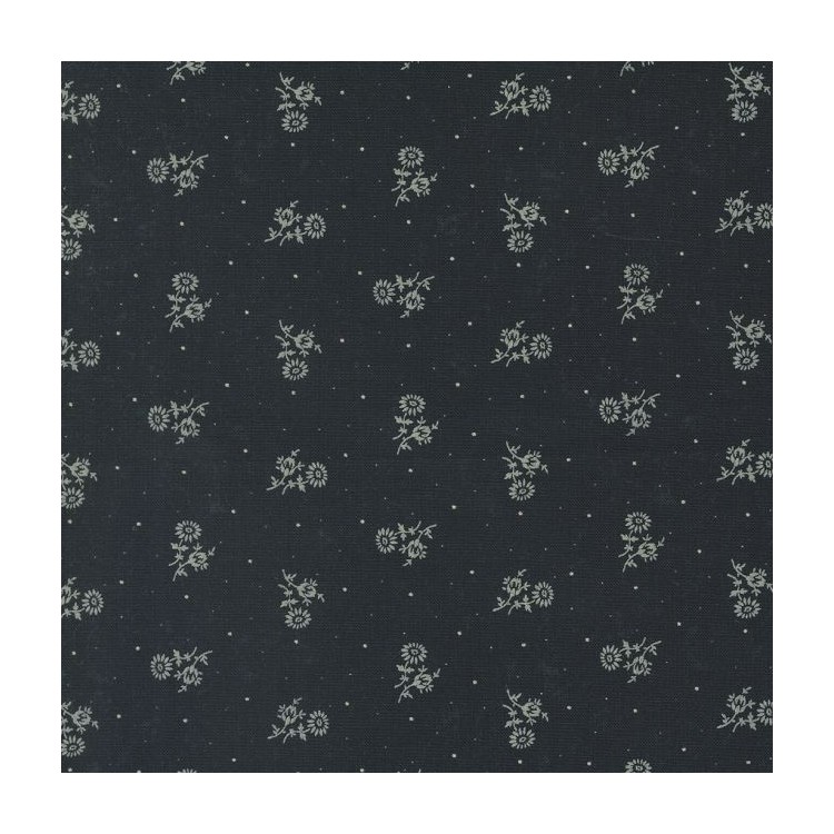 Tissu Moda - Blackbirds Nest - Thistle black - Marguerite et pois écru fond noir