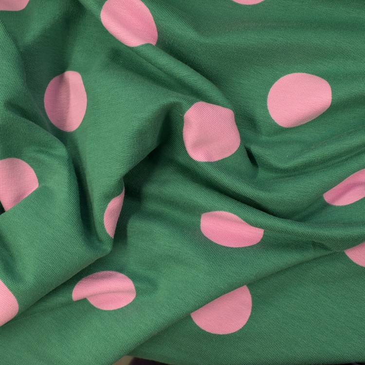 Tissu sweat french terry - Pois vert rose