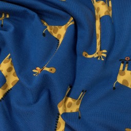 Tissu jersey coton - Girafe bleu