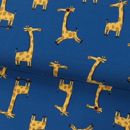 Tissu jersey coton - Girafe bleu