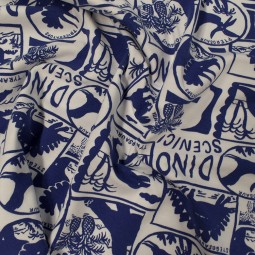 Tissu jersey coton - Dino bleu blanc