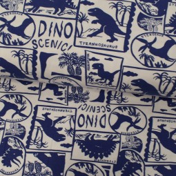 Tissu jersey coton - Dino bleu blanc