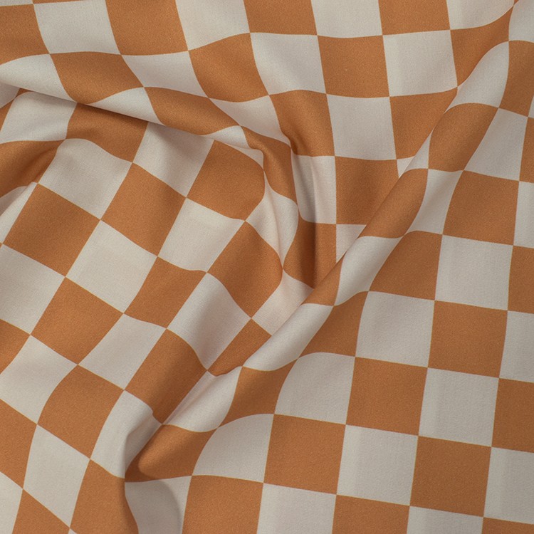 Tissu voile de coton - Damier caramel