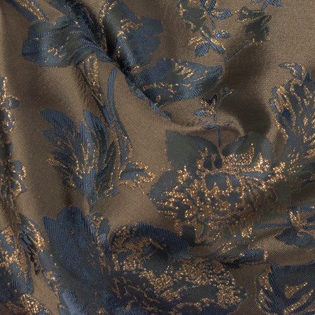 Tissu jacquard - Fleurs lurex cuivre