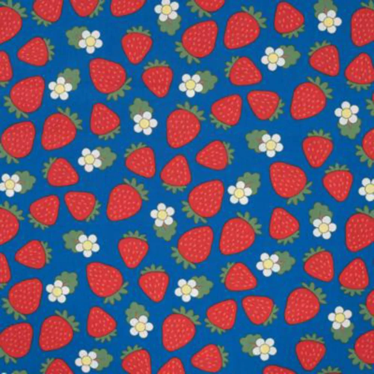 Tissu voile de coton - Fraises bleu