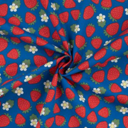 Tissu voile de coton - Fraises bleu